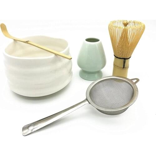 Japanese Ceramic Milk White Matcha Bowl Macha Tea Whisk Chawan Holder Scoop Sifter Whisking Ceremony Gift Set