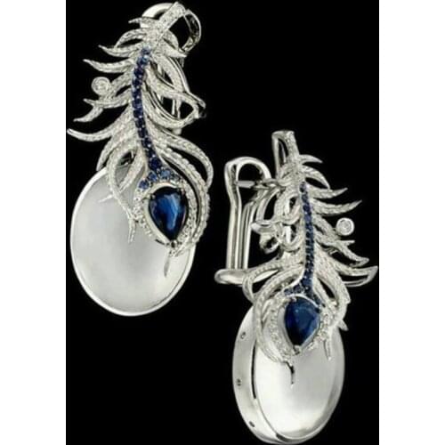 CiNily Vintage Blue Stone Cats Eye Stone Silver Plated Womens Jewelry Gems Earrings Lavish Fully-Jewelled Female Gifts