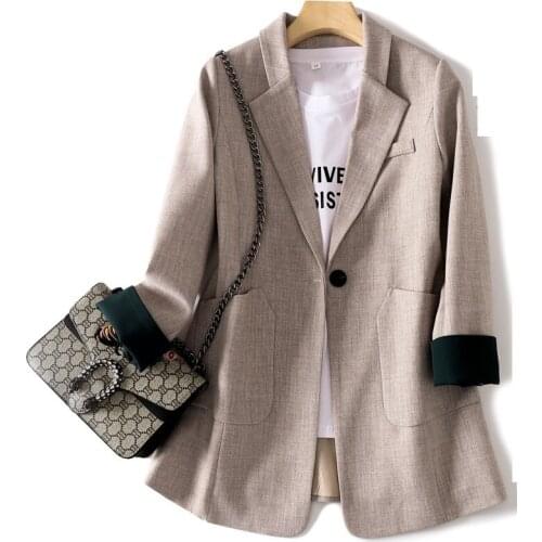 High-quality Women Blazers Jacket 2020 Spring Autumn Elegant Outerwear Work clothes Casual Ladies Suit Single buckle Loose Tops