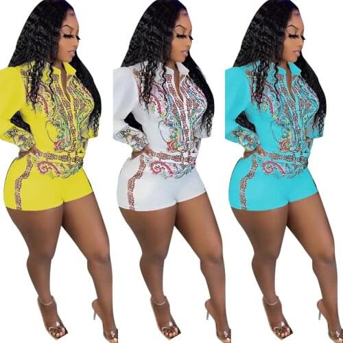 Paisley Bandanna Print Rompers Womens Bodysuit Vintage Turn Down Collar Full Sleeve Playsuit Fashion Buttons Up Sash Jumpsuit