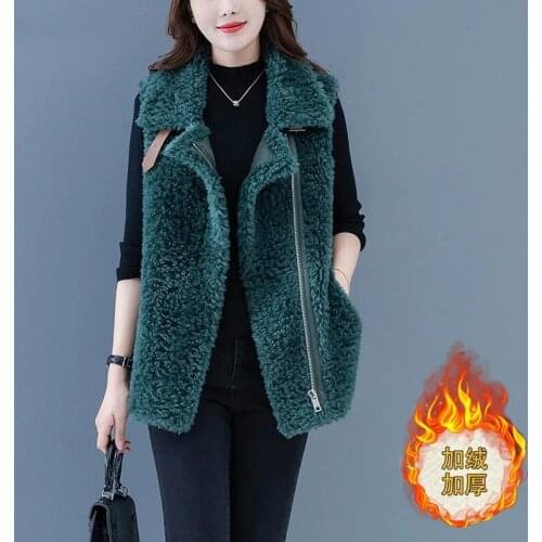 Fur Sheep Shearing Jacket Short Vest Women Autumn Winter New Fur Lamb Fur Coat Vest Sleeveless Solid Casual Outerwear Female