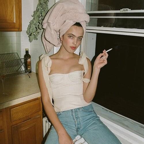 Lace Up Bow Vinage Vest Women Sleeveless Sexy Tank Top Black White Tanks Elegant Female Draped Bustier Top Bandage Tube Tops