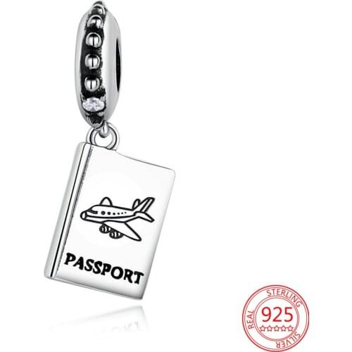 New 925 Sterling Silver for Women Jewelry Gift Airplane passport Charm Pendant Fit Pandora Bracelet Necklace DIY Charms Beads