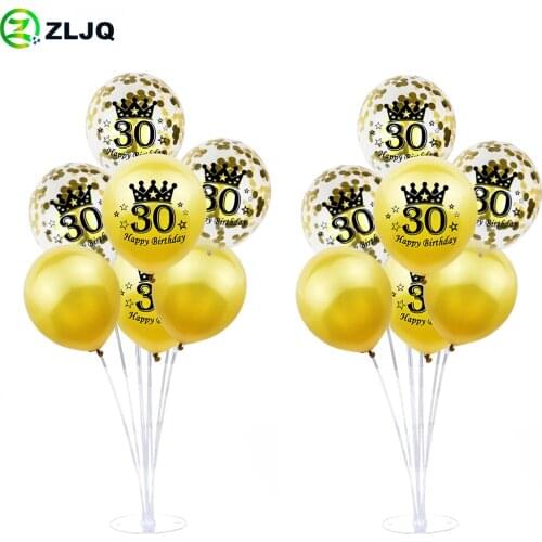ZLJQ Birthday Decoration 12inch Confetti Number Birthday Balloon Golden Latex 30th Birthday Included 7xtubes Balloon Holder Set
