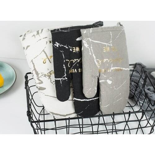 1Pc Marble Series Cotton Oven Glove Thicken Kitchen Cooking Microwave Oven Mitts Insulated Non-slip Potholders Household Gloves