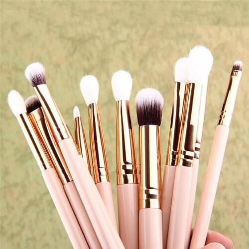 12Pcs Professional Eyes Makeup Brushes Set Wood Handle Eyeshadow Eyebrow Eyeliner Blending Powder Smudge Brush