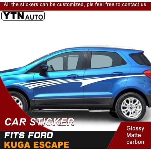 2Pcs Auto Door Side Skirt Stripes Stickers For Ford Kuga Escape 2012-2019 Car Body Decoration Car Vinyl Films Reflective Decals