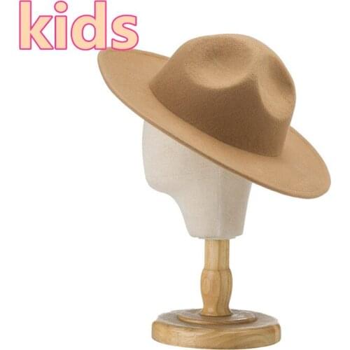 202107-hh3012A new autumn winter cone top kids wool fedoras cap children leisure panama jazz hat