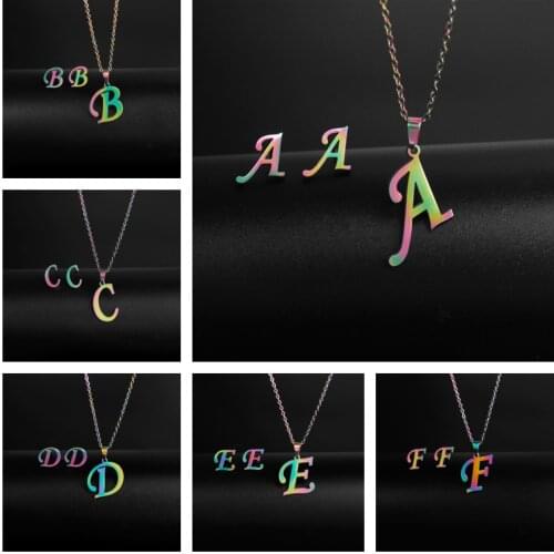 26 stainless steel capital English letter necklace earrings two-piece letter set European and American necklace necklace