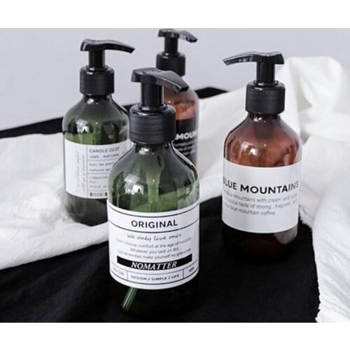 300/500ml PET Soap Bottle Brown Bathroom Shower Gel Refillable Bottles Shampoo Wash Hair Conditioner Lotions Press Dispenser