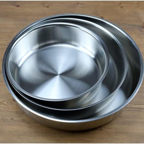 304 Stainless Steel Disc Single Layer Baking Dish Fruit Plate Seafood Soup Plate Deep Plate Salad Plate Outdoor Plate