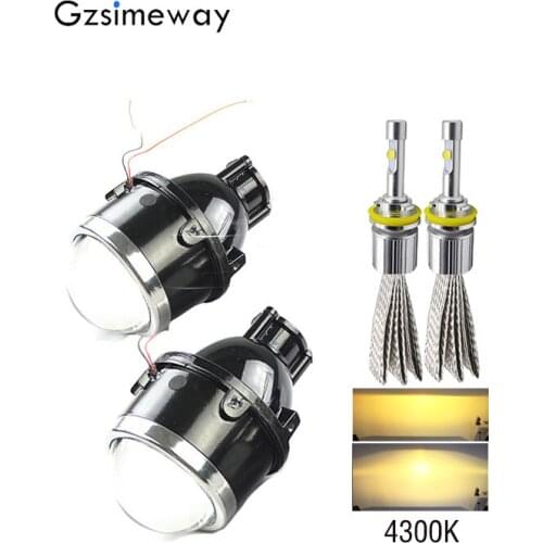 2Pcs car Universal Fog Light Projector lens with H11 led bulb 4300K 6000k kit 2.5 inch Metal Bi Xenon Lenses Front Bumper Lamp