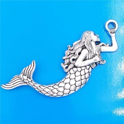 BULK Lots 30pcs Antique Silver Plated Beach Mermaid Pendants Charms Large Size Metal for Necklace Jewelry Making 36*75mm 7.4g