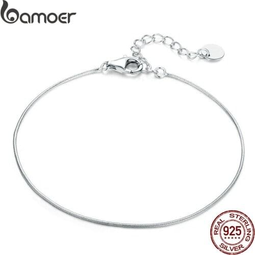 Bamoer Snakebone Link Chain Bracelets for Women 925 Sterling Silver Bracelets with Charms Anniversary jewelry make Gifts SCB153