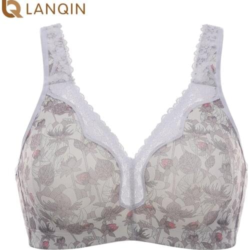 Womens Lace Plus Size Wire-Free Non-Foam Comfort Cotton Bra Full Coverage