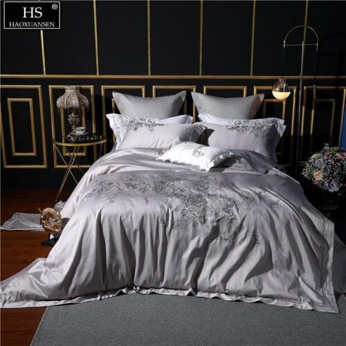 Elegant Grey Bedding Set Embroidery Rosa Multiflora Pure Cotton Fabric Bedspread Bed Sheets Pillowcase Duvet Cover Cushion Cover