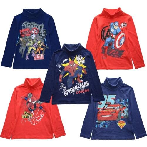 Disney Marvel Hero Tee Spider Man Cartoon Captain America Long Sleeved High Neck T Shirts Kids Singlets Boys Winter Undershirt
