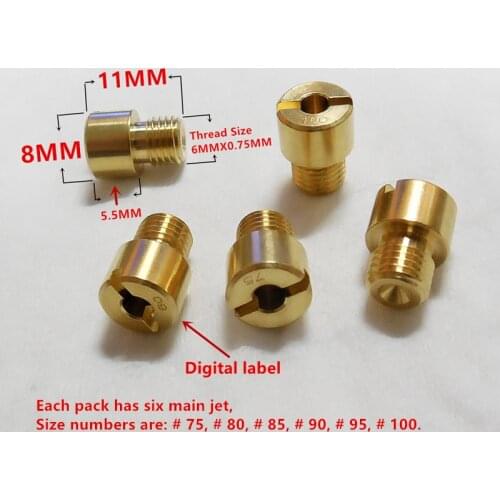 6 pcs/pack) VM16 JOG 50/72cc Carburetor Mikuni VM 11/22 Main Jet for 1PE40QMB 1E40QMB 2T Scooter Carb (Digital label display)