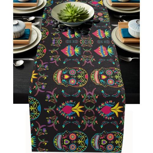 Mexican Skull Table Runner Wedding Table Decor Party Dining Table Runner Home Hotel Decoration Tablecloth Placemat