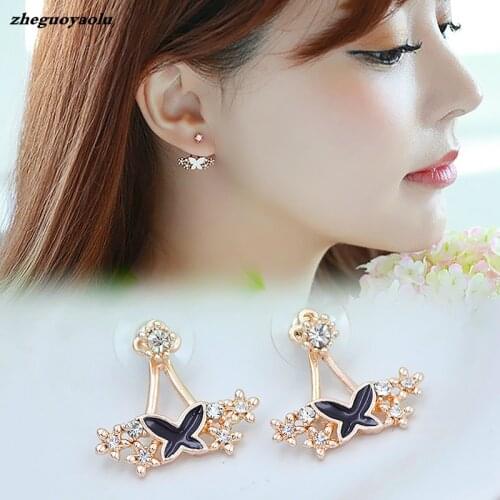Fashion Small Exquisite Rhinestone Flower Butterfly Back Hanging Earrings Wholesale Birthday Gift Drip Butterfly Earrings