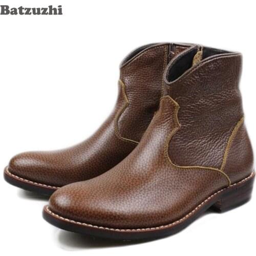 Handmade Mens Cowboy Boots Soft Real Cow Leather Ankle Boots Men Cool Motorcycle, Biking Boots for Men Botas Hombre, Big 35-46