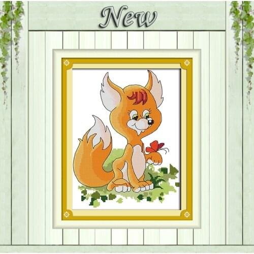 Little fox cartoon animal diy decor painting counted printed on canvas DMC 14CT 11CT Cross Stitch Needlework Sets Embroidery kit