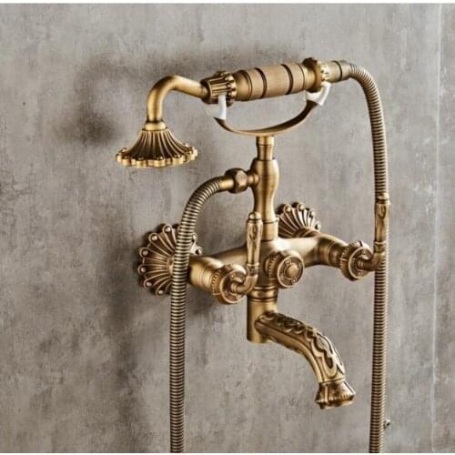 Bathroom Bathtub Faucet set antique brozne Wall Mounted Art Carving Bath & Shower Faucet set Brass Classical