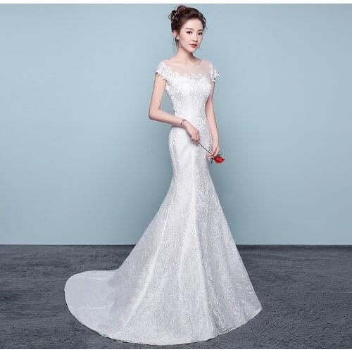 Cheap Fashion Simple Mermaid Wedding Dresses Korean Beautiful Lace Flower Vestidos De Noiva Robe Mariage Bridal Dress Real photo