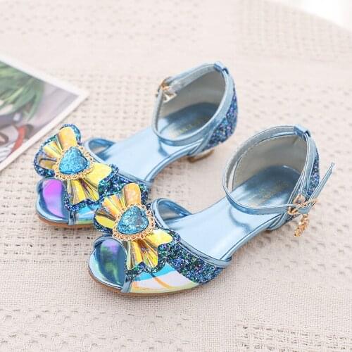 2020 Summer New Childrens Sandals Frozen Bow Girl Sandals Bright High Heel Girls Sandals