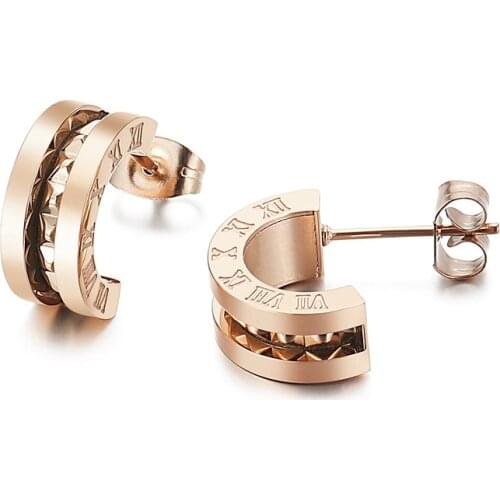 New Simple C-shaped Earring Fashion Roman Numerals Titanium Steel Rivet Earrings