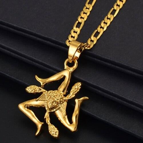 Anniyo Sicily Italy Cities Flag Pendant Necklaces Men Women,Gold Color Italian Sicilia Jewelry Gifts #237106P