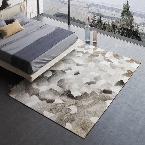 Nordic style luxury cowhide skin handmade patchwork rug , natural gray fur carpet for living room decoration hotel carpet
