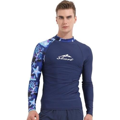 Sbart 1PC 2018 Blue Long Sleeve Rash Guard Shirt Men Swim Top Male Swimming Suit Surfing Windsurf Wetsuits T-shirts CO