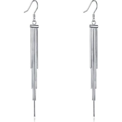 100% S990 Sterling Silver Earrings Fashion New Pure Silver Elongated Handmade Multi-thread Earrings Beautiful Womens Earrings C