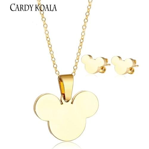 Stainless steel cute Mickey head necklace simple earrings female free shipping