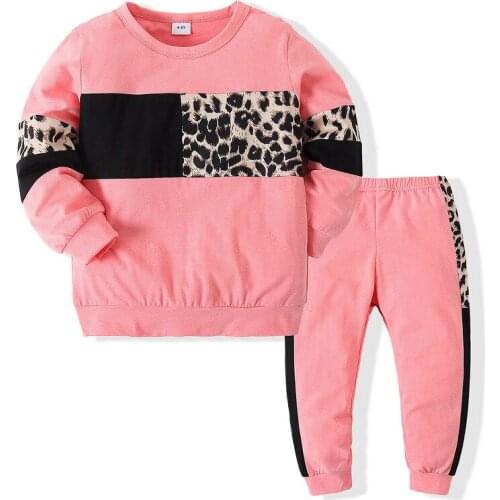 Sports Girls clothing suits 2021 spring new boys and girls long-sleeved leopard print T-shirt casual two-piece suit 3-6yrs