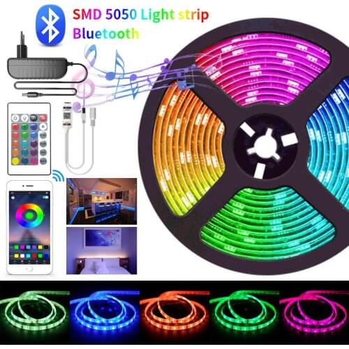 RGB Bluetooth LED Strip 5050 Luces Led Light Tape 5M 10M DC12V Waterproof RGB Neon LED lamp Controller+Adapter