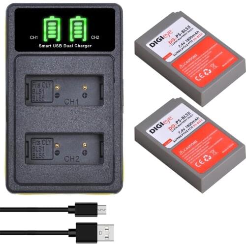 BLS-5 BLS-50 PS-BLS5 Battery + LED Dual Charger w/ Type C for Olympus OM-D E-M10, Pen E-PL2, E-PL5, E-PL6, E-PL7, E-PM2,Stylus 1