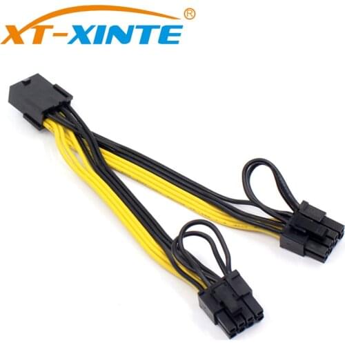 XT-XINTE PCI-E 8pin Female to 2 Port Dual PCIE 8pin 6+2p Male GPU Graphics Video Card Power Cable Cord 18AWG Wire BTC Miner