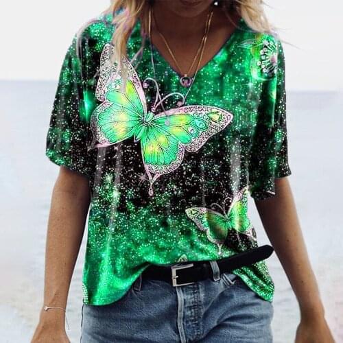 Summer 2021 For Women Casual Butterfly Print T-shirt Lady Loose Short Sleeve Oversized T-shirt Comfortable Ladies Clothing