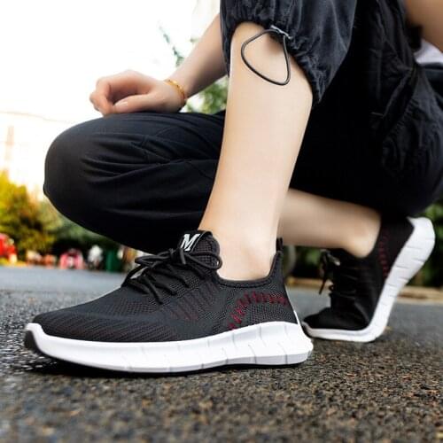 2021 Summer Sneakers Women Knitting Soft Sole Ladies Vulcanized Mesh Breathable Lace-up Female Flats Tennis Casual Sports Shoes