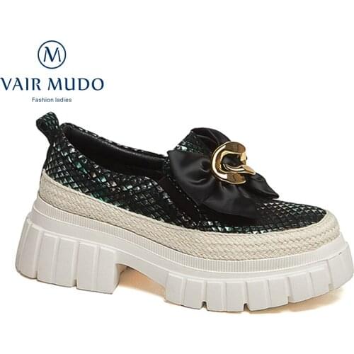 VAIR MUDO Women Pumps Shoes Elegant Fashion Spring Autumn Thick Bottom Round Toe Genuine Leather Office & Career Platform D264L