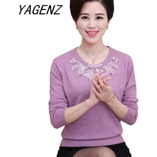 Middle-aged and old Women Pullover Sweater Autumn Winter Loose O neck Long-sleeve Warm Sweater Plus size Casual Knitwear Top 4XL