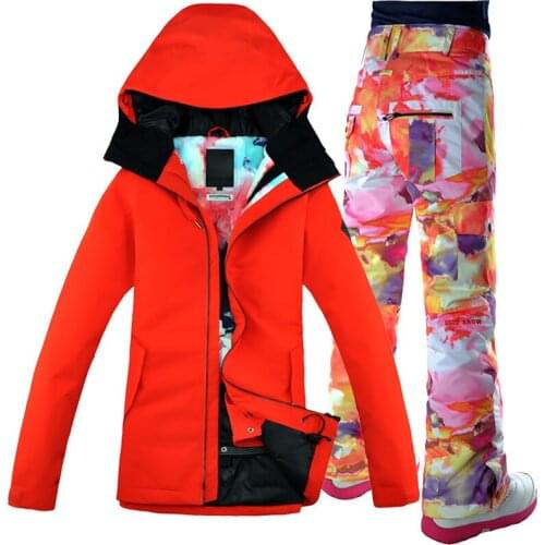 GSOU SNOW Womens Ski Suit Snowboard Suit Jacket + Pant Waterproof Windproof Clothing for Women Winter Clothing Free shipping