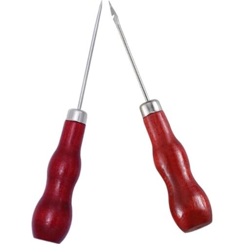 2 Pcs Wooden Handle Awls Gourd Shape Leather Hole Puncher DIY Tailor Sewing Stitching Needles Pin Punching Tool