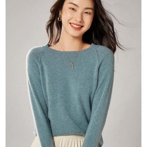 2021 woman winter 100% Cashmere sweaters knitted Pullovers jumper Warm Female O-neck blouse blue long sleeve clothing