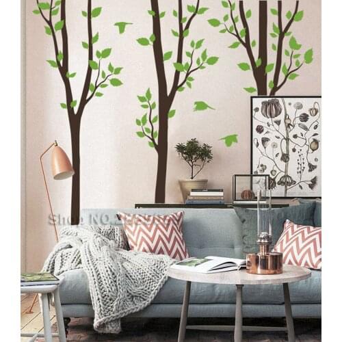 3 Tree Set Nature Large Tree Vinyl Wall Decals With Birds Mural Wall Decor Home Sticker Livingroom Bedroom Sofa background LC588