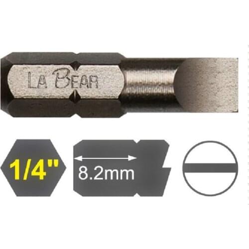 New 5Pcs 1/4" Slotted bit L25mm 3-8mm S2 Magnetic 6.3mm Screwdriver Bits Electric Screwdriver Tools