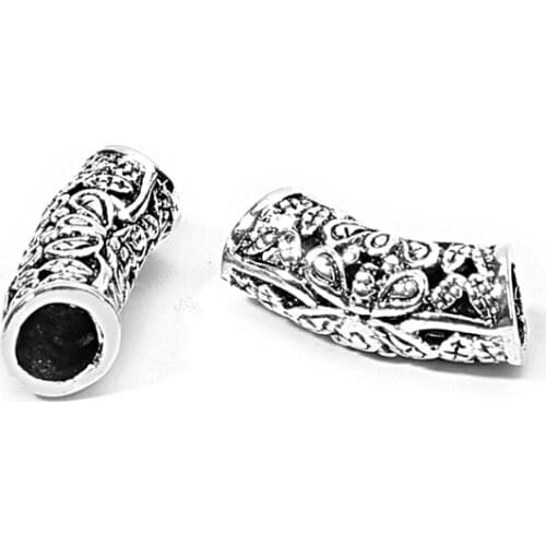 50pcs/lot Hole Size 4mm Antique Silver Color Flower Tube Charm Beads for Braclet Metal Big Hole Beads fit Jewelry Making