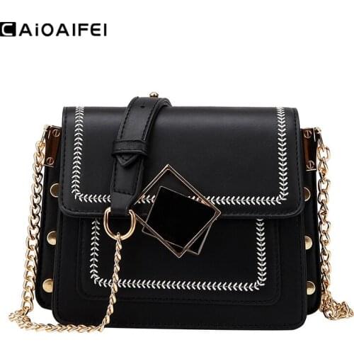 CAIOAIFEI fashion chain crossbody bags for women sequin decoration female designer bags purse PU leather women flap shoulder bag